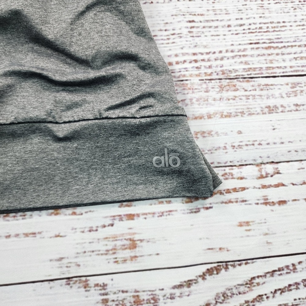 Alo Yoga Aria Tank Top Girls Small 6-7 Heather Gray Mesh Drape Back Racerback - Picture 3 of 6